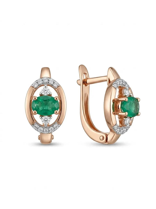 Dvispalviai auksiniai auskarai su smaragdais ir briliantais