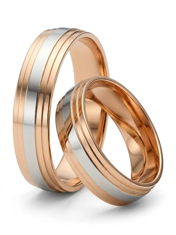 Two-tone wedding rings: rose + white gold, 5 mm