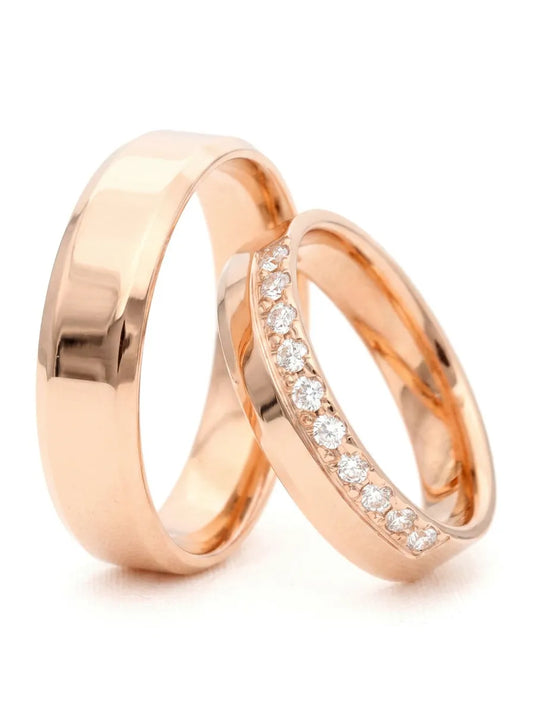 Pair of rose gold wedding rings, 5 mm, with a zircon band