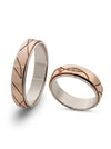 Two-tone wedding rings with graphic pattern, 5 mm