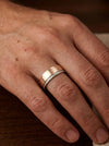 Wedding rings, rose + white gold, embossed band, 5.5 mm