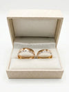 Wedding rings, rose + white gold, embossed band, 5.5 mm