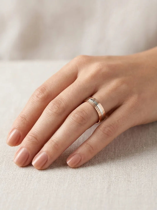 Two-tone wedding rings: rose + white gold, 5 mm