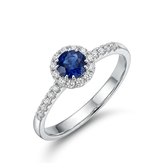 Auksinis žiedas su safyru ir briliantais 0,32 ct, 16 dydis