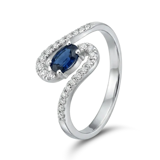 Auksinis žiedas su safyru ir briliantais 0,33 ct, 18 dydis