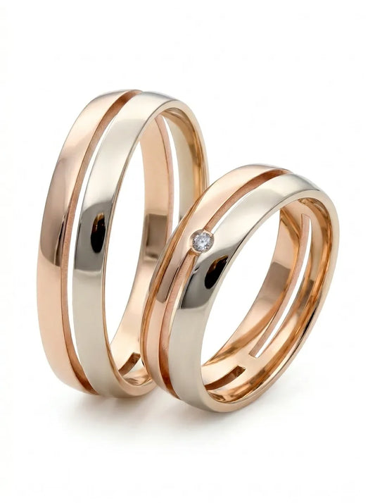 Two-tone wedding rings, white and rose gold, 6 mm