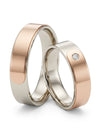 Two-tone wedding rings, rose + white gold, 5 mm