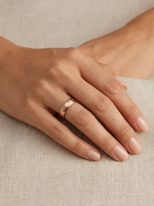Classic wedding rings, three-band (double groove), 6 mm