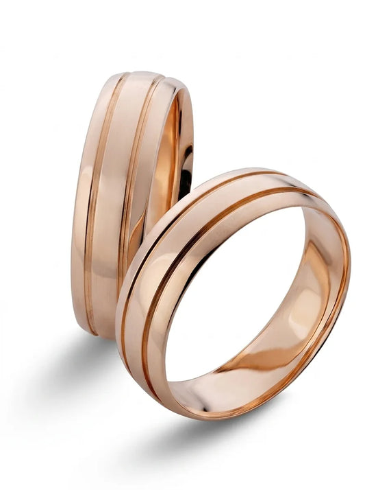 Classic wedding rings, three-band (double groove), 6 mm