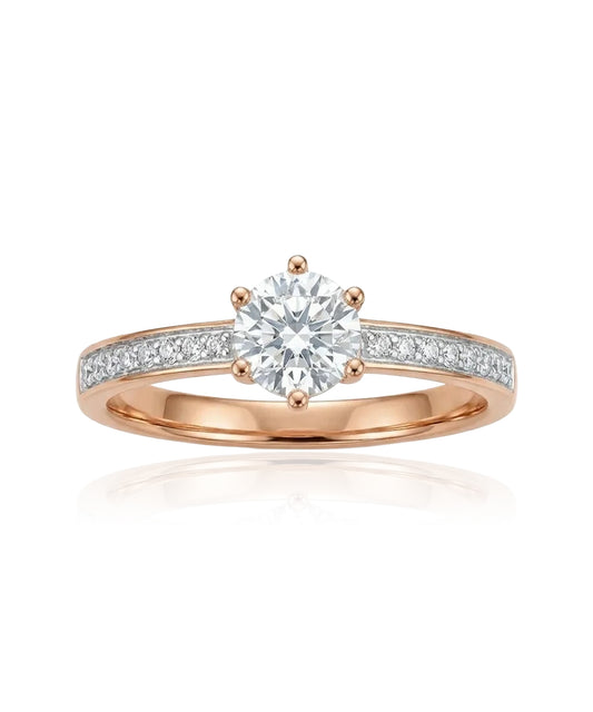 Rose gold ring with white central zircon and side holes