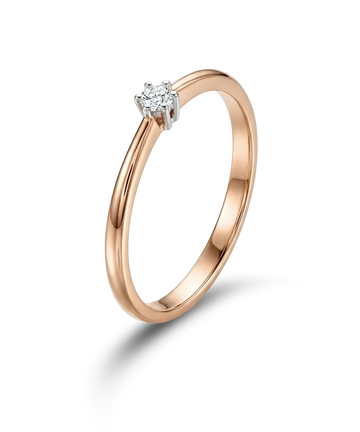 Red gold ring with a round diamond 0.05 ct.