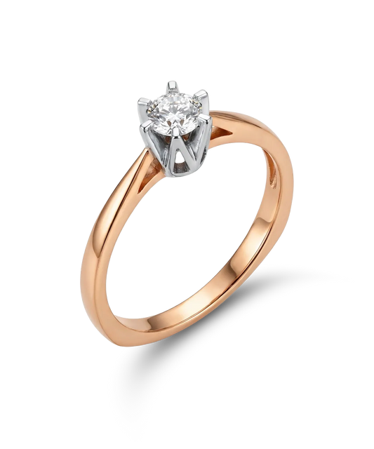 Red and white gold ring with raised central zircon